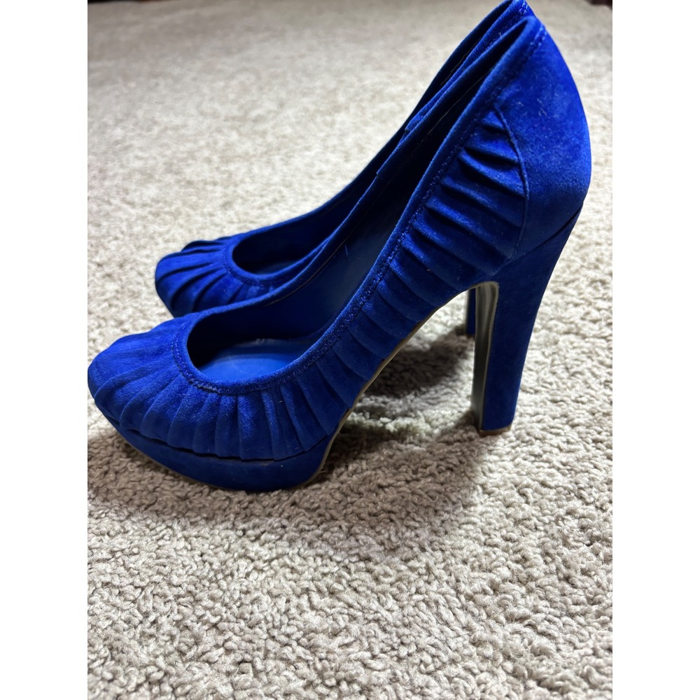 Kensie Girl KG-Pelle Royal Blue Velvet Pleated Platform Pumps Heels Size 6.5M - Picture 2 of 7